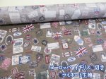 画像1: 現品限り!!　ｕｎ/ｎｏ ヨーロッパ　イギリス・バス・切手柄　シーチング生地　コスモテキスタイル (モカ)　ラミネート　つや消し (1)