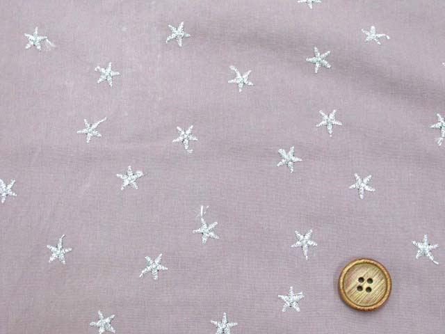 可愛い 刺繍生地 スター 星柄 ソフトブロード生地 はぎれ７０ｃｍ チャコールグレー