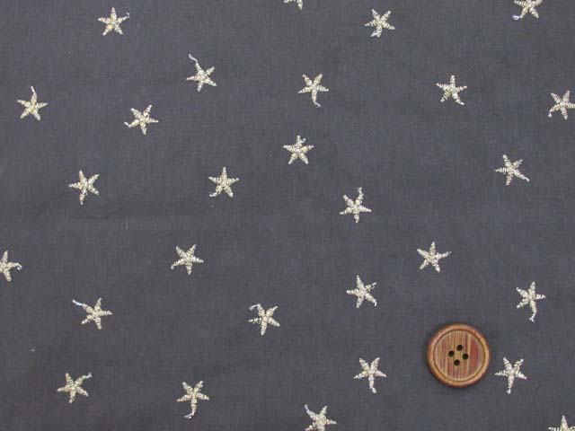 ｔ 可愛い 刺繍生地 スター 星柄 ソフトブロード生地 はぎれ１ｍ グレー